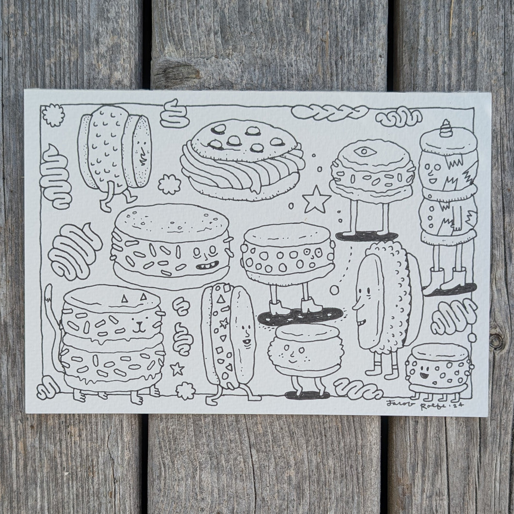 Ice Cream Sandwich Crew- Original Drawing