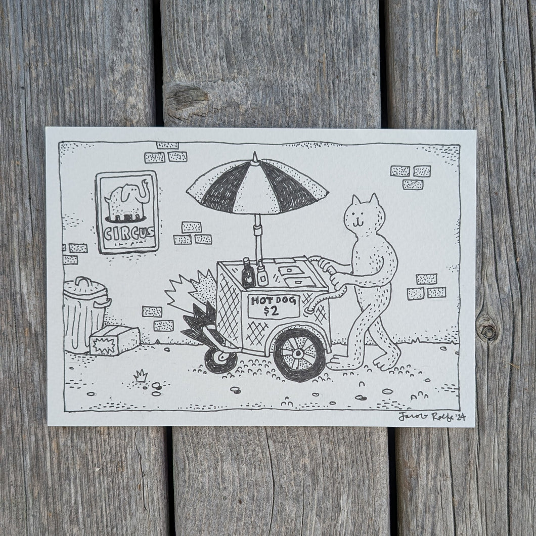 Kitty Cat Hot Dog Cart - Original Drawing