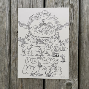 We Love Burgers - Original Drawing 5x7"